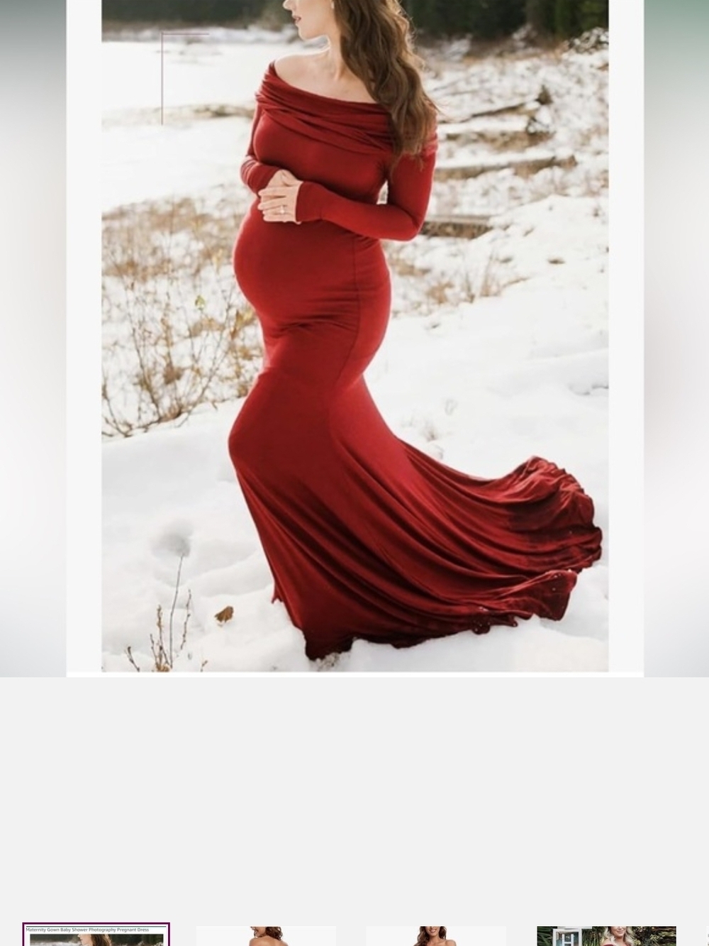 Off-Shoulder Maternity Gown in Deep Red